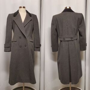 Vintage 80s Retro Evan Picone Gray Black Union Made Wool Trench Coat Size Small